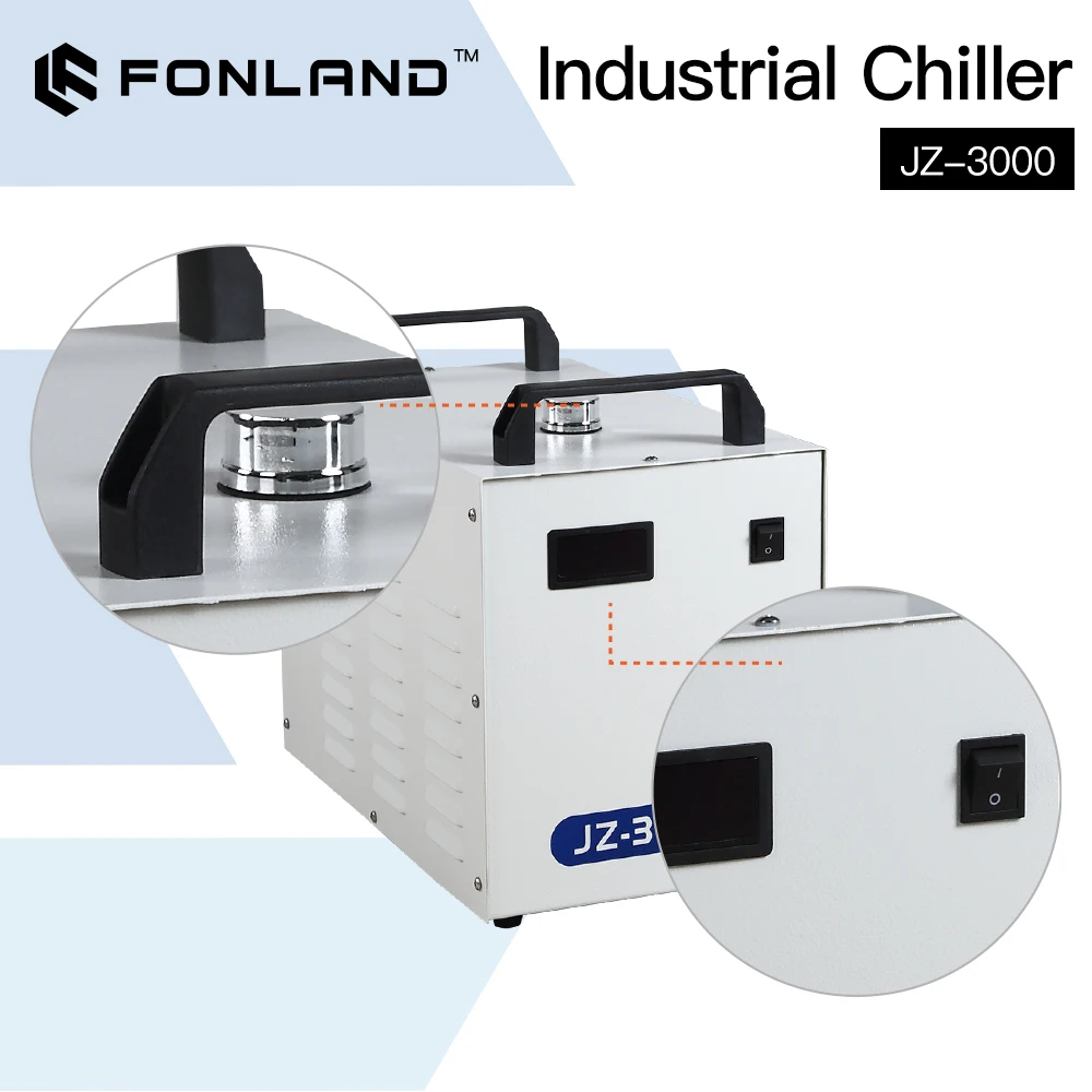 Industrial Laser Cutting Machines - เครื่องทำความเย็นน้ำอุตสาหกรรม FONLAND JZ-3000 DG110V AG220V สำหรับเครื่องแกะสลักและตัดด้วยเลเซอร์
