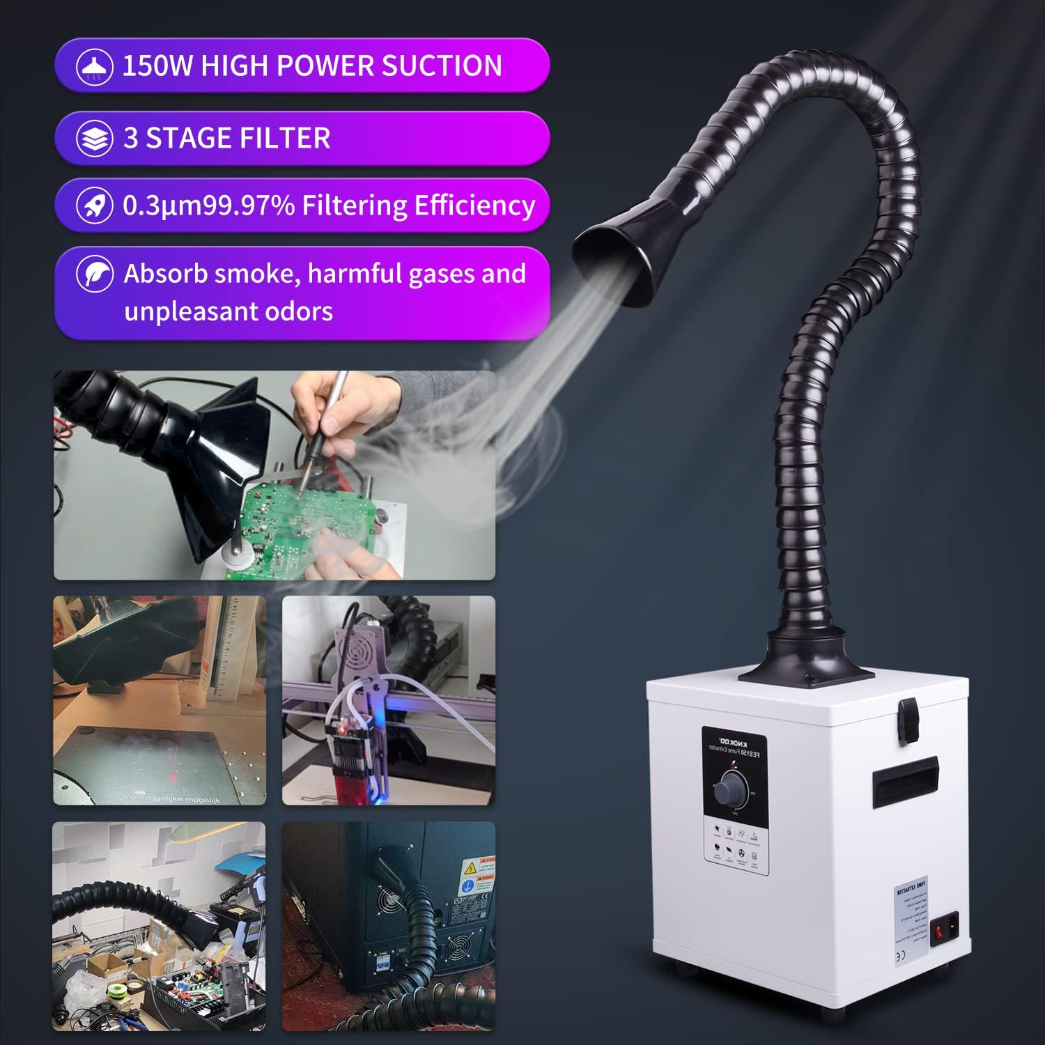 Fume Extractor Laser - เครื่องดูดควันบัดกรีพร้อมตัวกรอง 3 ขั้นตอน แรงดูดสูง สำหรับงานแกะสลักด้วยเลเซอร์และงานเชื่อม