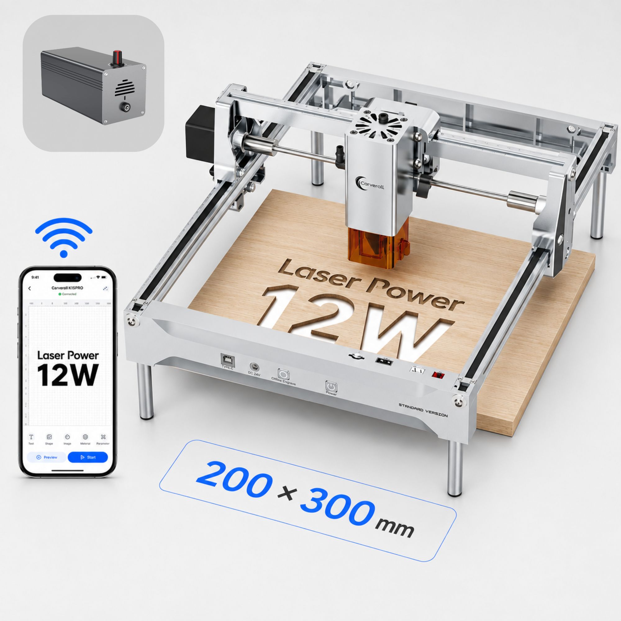 Industrial Laser Cutting Machines - เครื่องแกะสลักเลเซอร์ K15 PRO 12W พร้อมชุดช่วยเป่าลม MD12,