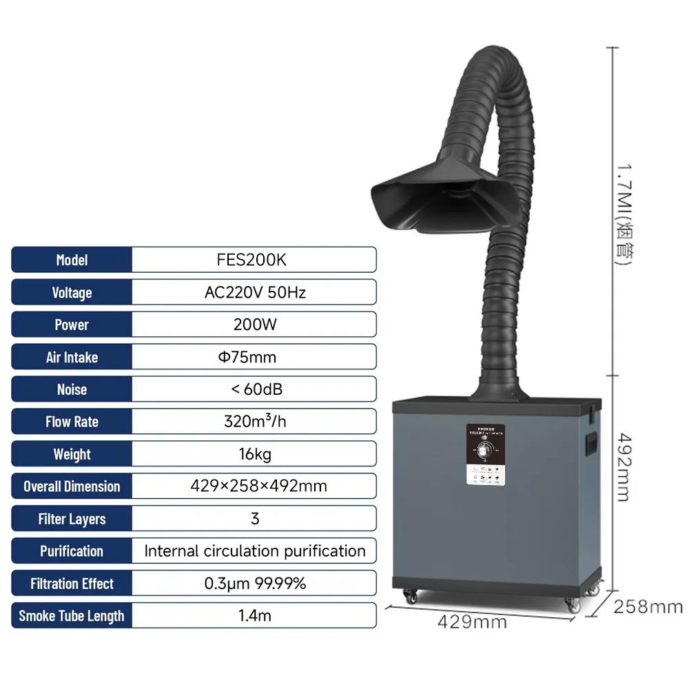 Fume Extractor Laser - KNOKOO 200W อุตสาหกรรมกรองฝุ่นเลเซอร์เชื่อมบัดกรีควันและดูดฝุ่นอุปกรณ์ Mini แบบพกพา Fume